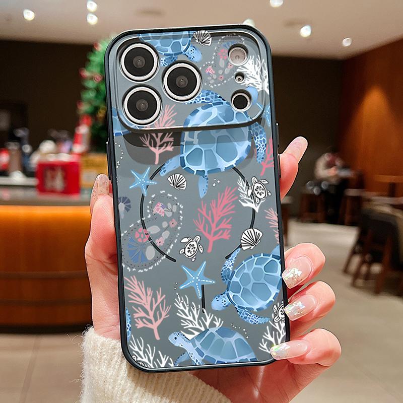Магнитный чехол для телефона с узором коралловой черепахи для iPhone 17 Pro Max 16 15 14 13 Pro Max Для Magsafe Беспроводная зарядка ТПУ ПК Задняя крышка