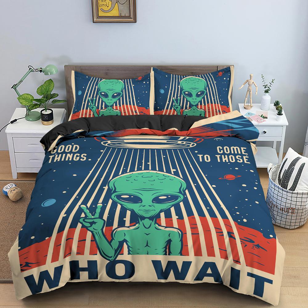 UFO Pattern Duvet Cover Set Mysterious Alien 3D Print Polyester Comforter Covers King Size for Kids Boys Girl Teen Bedding Sets