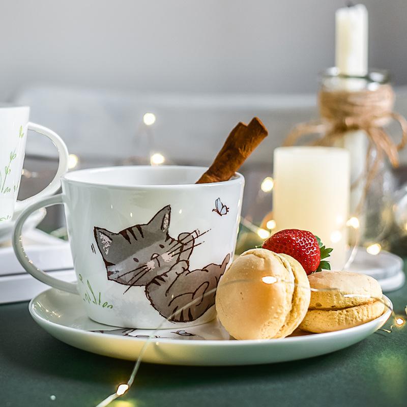 8-дюймовая мультяшная тарелка с котом, керамическая тарелка для обеда, десертная тарелка для вечеринки, подходит для микроволновой печи