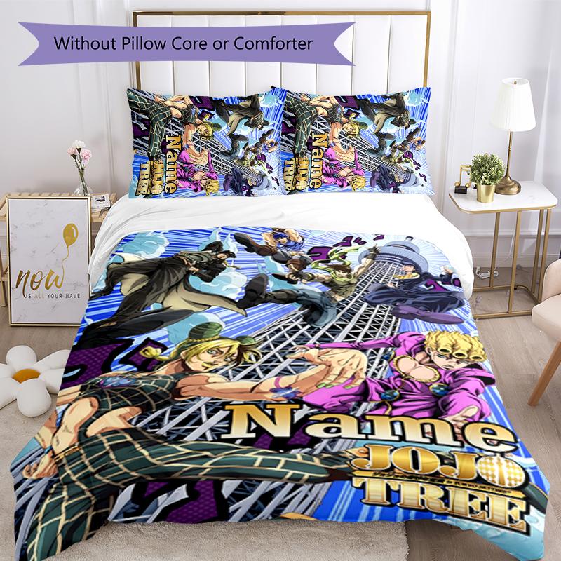 3pcs Custom Name Cartoon JoJo's Bizarre Adventure Bedding Set Duvet Cover Closure Includes 1 Duvet Cover & 2 Pillowcases for All Seasons Bedroom Decor