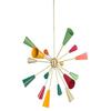 Colorful 16-arm Italian Mid-century Stilnovo Chandelier "Sputnik", Large Brass Pendant