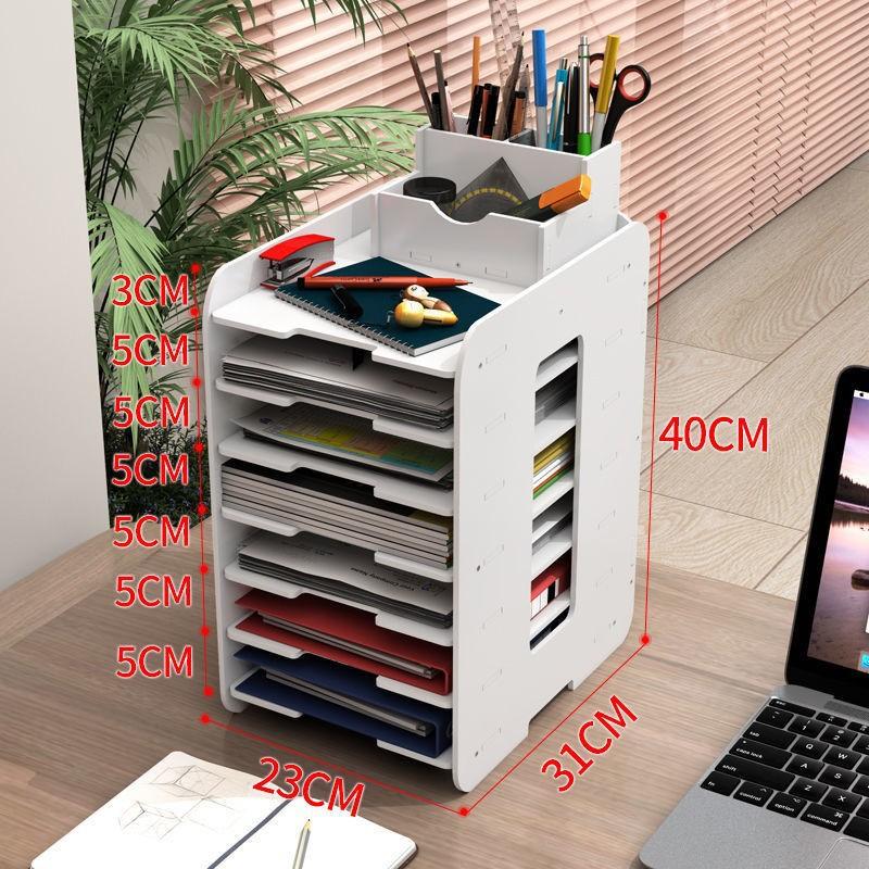 File Storage Box Multi-Layer Bookshelf Office Supplies File Box with Pen Holder Book Stand Shelf A4 Desktop File Shelf