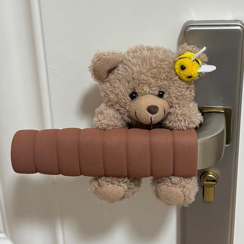 1pc Cute Bear Door Handle Cover Child Round Anti Collision Pad Home Door Knob Protector Anti Static Plush Sleeve Decoration
