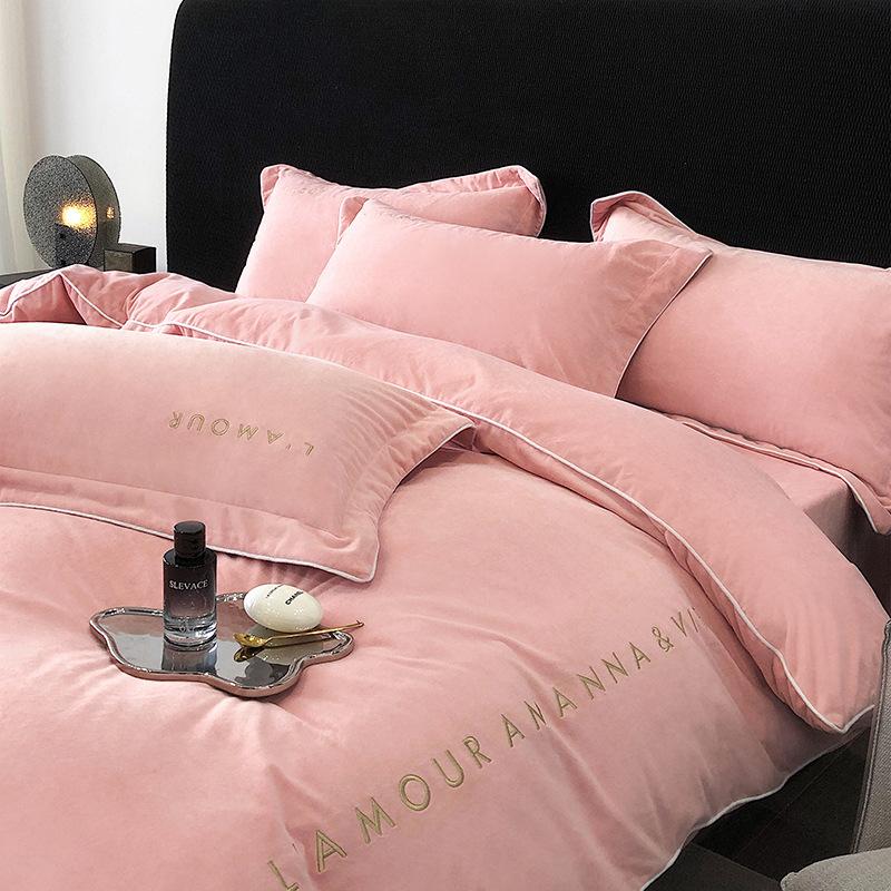 Класс А, детский бархатный комплект из четырех предметов, детский бархатный однотонный комплект из молочного бархата с вышивкой, комплект из трех предметов, фланелевая простыня, пододеяльник, пододеяльник