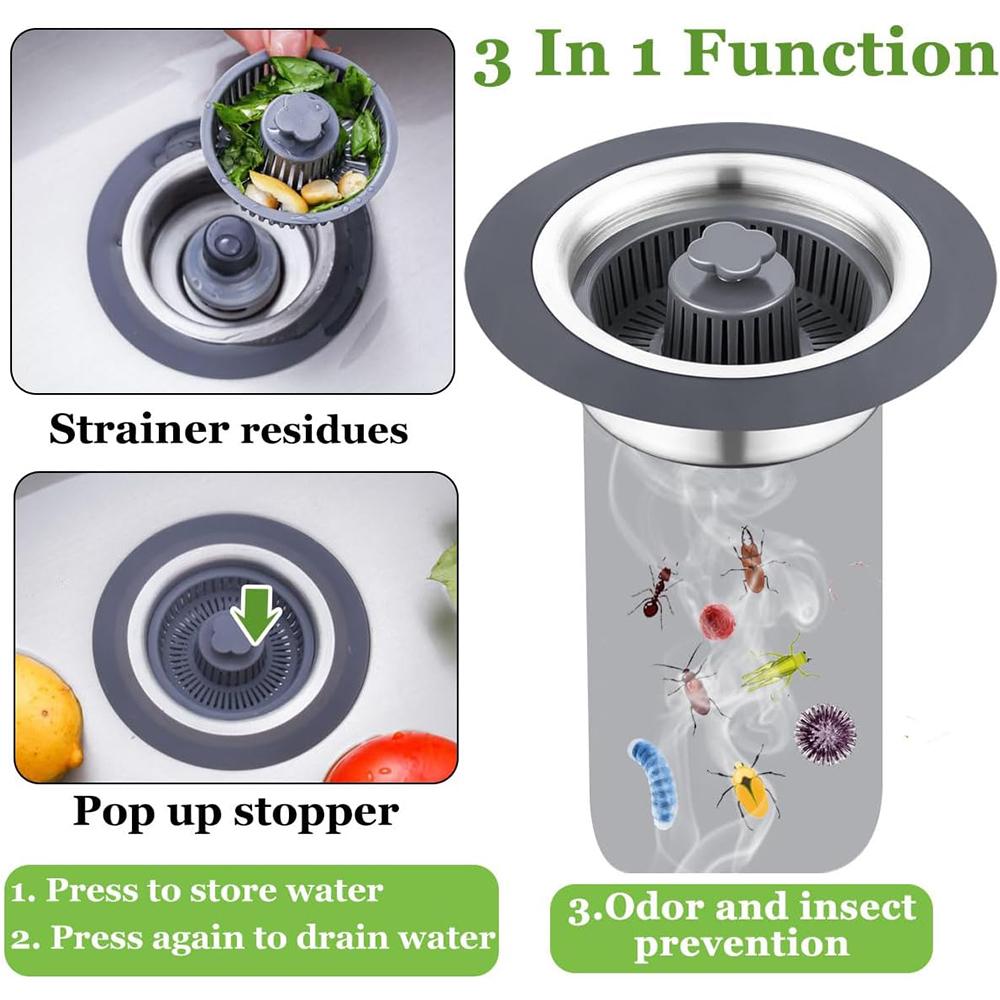 New Kitchen Sink Drain Strainer and Stopper Combo for Standard 3-1/2 Inch Drain