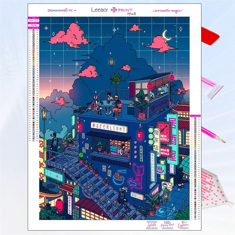 5D Diy Diamond Painting Japanese Anime Building Scene Fantasy Full Rhinestone Mosaic Embroidery Cross Stitch Kit Home Decor Gift