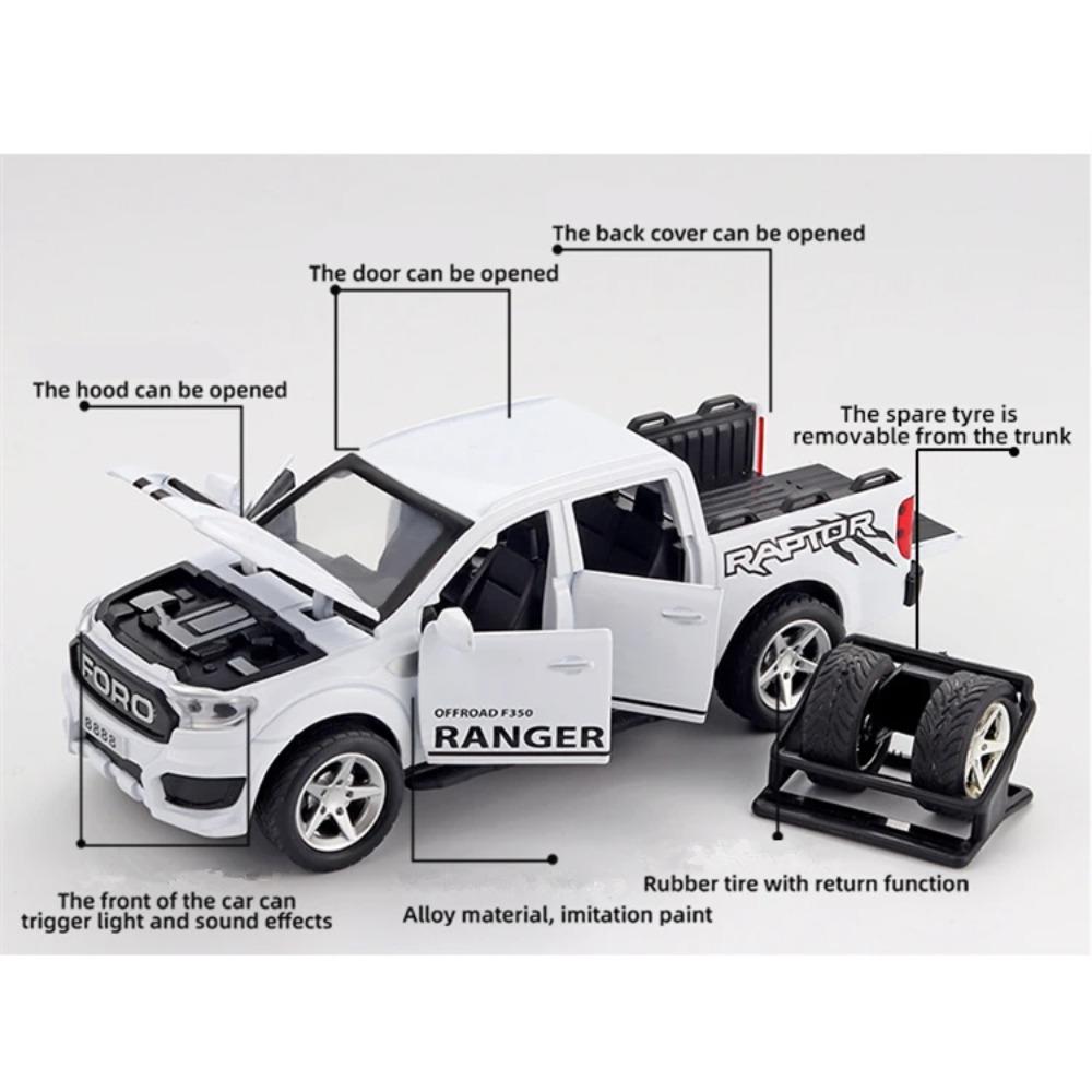 1/32 Ford Raptor F350 Пикап Модель автомобиля из сплава Литой металл Внедорожники Модель автомобиля Симуляция Звук и свет Детские игрушки Подарок