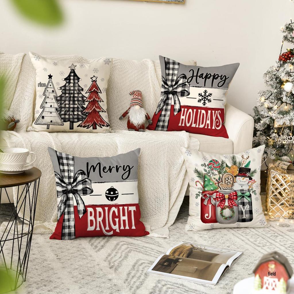 Горячая распродажа Рождественская наволочка из искусственного льна с принтом елки и снеговика - Праздничная декоративная наволочка для диванной подушки