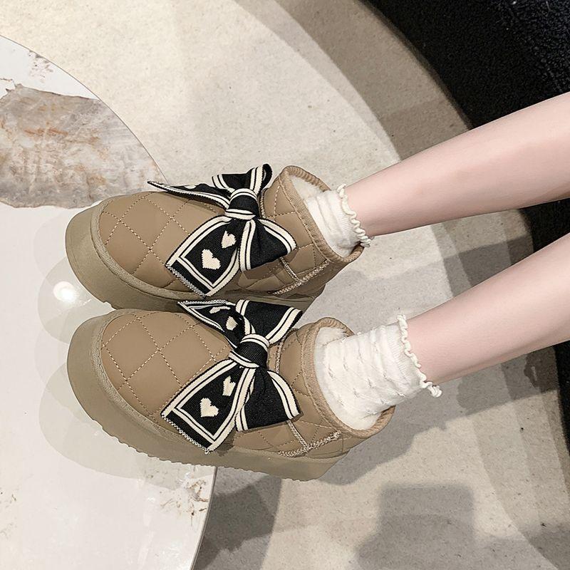 Сапоги Bow Snow Boots женские зимние бархатные утолщенные хлопковые сапоги теплые хлопковые туфли модные увеличивающие рост толстые подошвы симпатичные нескользящие сапоги