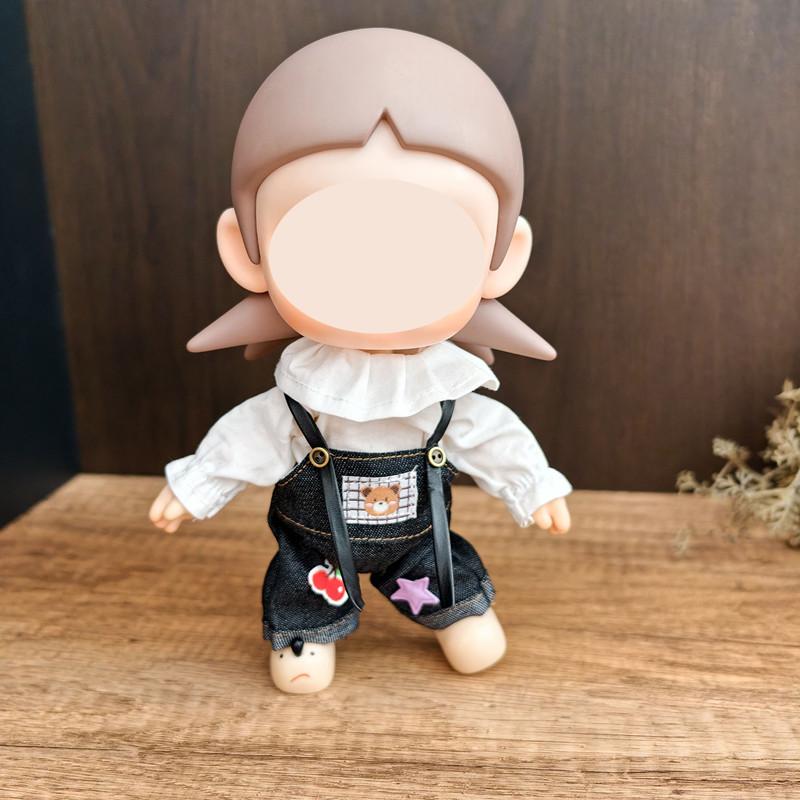 [Только одежда] Привлекательный костюм для кук, BJD кукла, Милая сестра-гакурэ, Белая кружевная рубашка, Штаны на подтяжках с маленьким мишкой