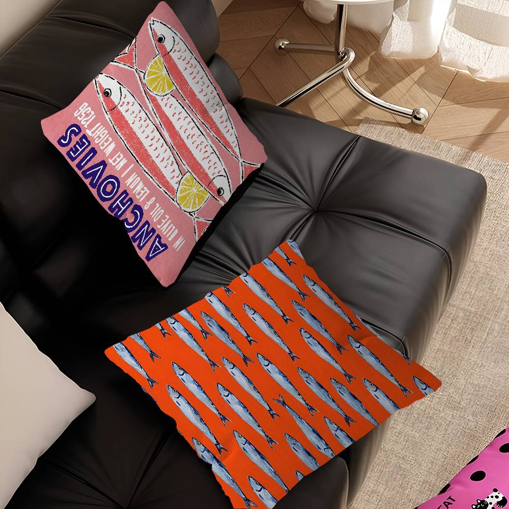 Colorful Sardine Lobster Fish Ocean Animal Pillow Cover For Bedroom Room And Living Room Sofa Decorative Cushion Cover