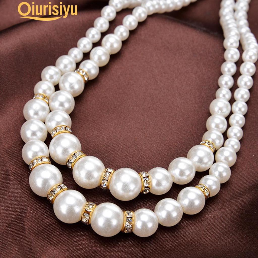 Ожерелье двух слоев в виде искусственного жемчуга с перегородками из золота