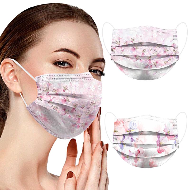 50 шт. фильтрующая маска для лица дышащая с цветочным принтом 3 слоя взрослая пыленепроницаемая маска для рта трехслойная защитная