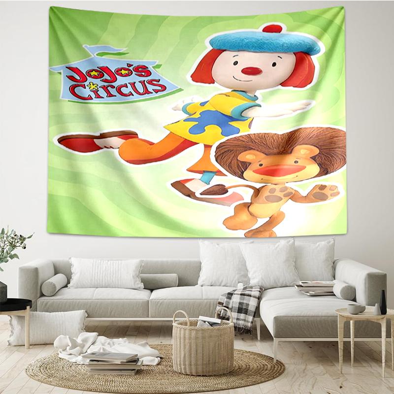 JoJo's-Circus Print Tapestry, Backdrop, Easy Setup, Ideal for Bedroom, Office & Living Room, with Aesthetic Wall Hanging Decor.