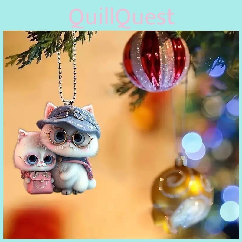 Acrylic Flat Surface Couple Cat Pendant With Hat Style For Backpack Decor
