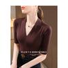 New mid-sleeve women's t-shirt 2026, elegant V-neck inner layer, stretchy base shirt, slim-fit waist top