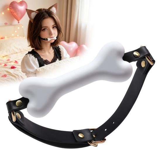 Adjustable Silicone Gag Bondage Mouth Gag, Dog Bone Breathable Ball with Strap Face Shape for Couples, Adult BDSM Role Play Toy And Couple Games