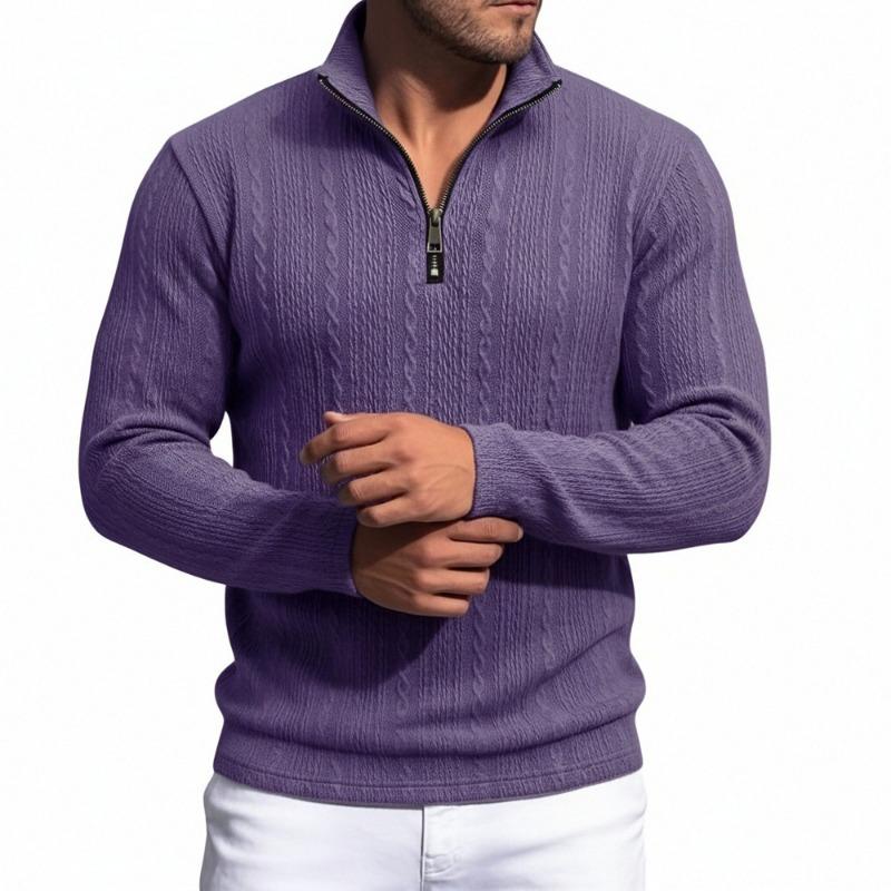 Men S Stand Collar Long Sleeve Pullover Sweatshirt Jacquard Zip Detail