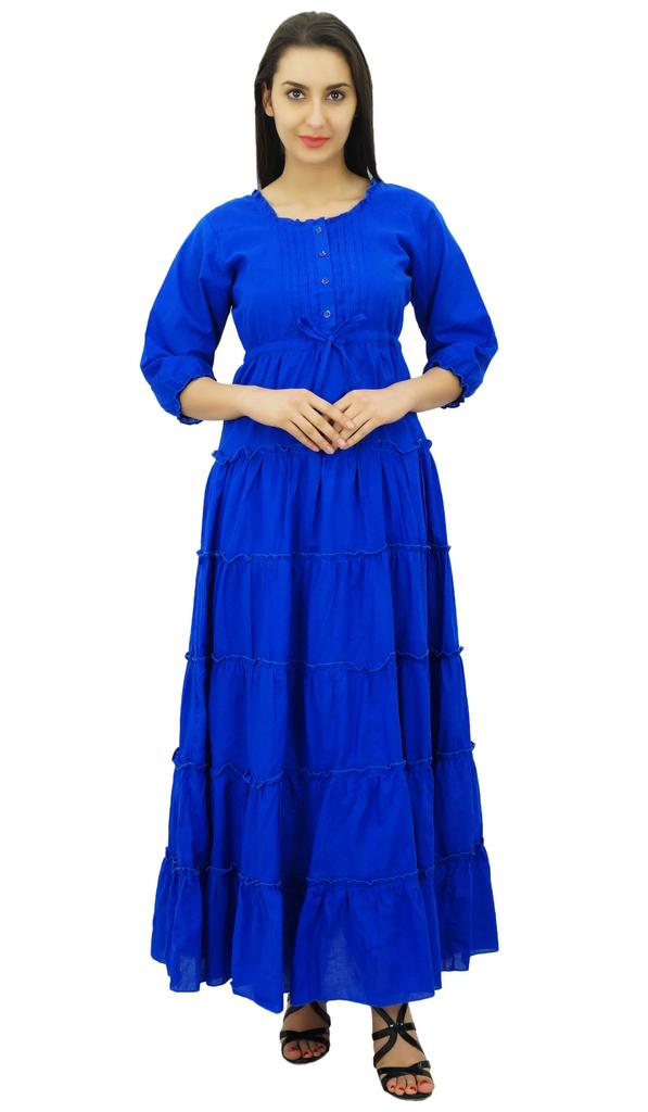 Bimba Женское летнее хлопковое платье макси с рукавом 3/4 и кулиской на талии