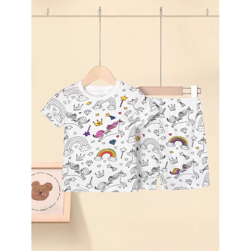 Kids Cartoon Pajama Set Comfortable Breathable Home Wear For DIY Hand Painted Graffiti Art Creative Drawing