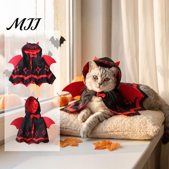 Костюм-накидка для кошки на Хэллоуин, Плащ летучей мыши, Милый дьяволенок для питомца с крыльями, С капюшоном и крыльями, Праздничный для кошек маленьких собак, Косплей, Наряд для вечеринки