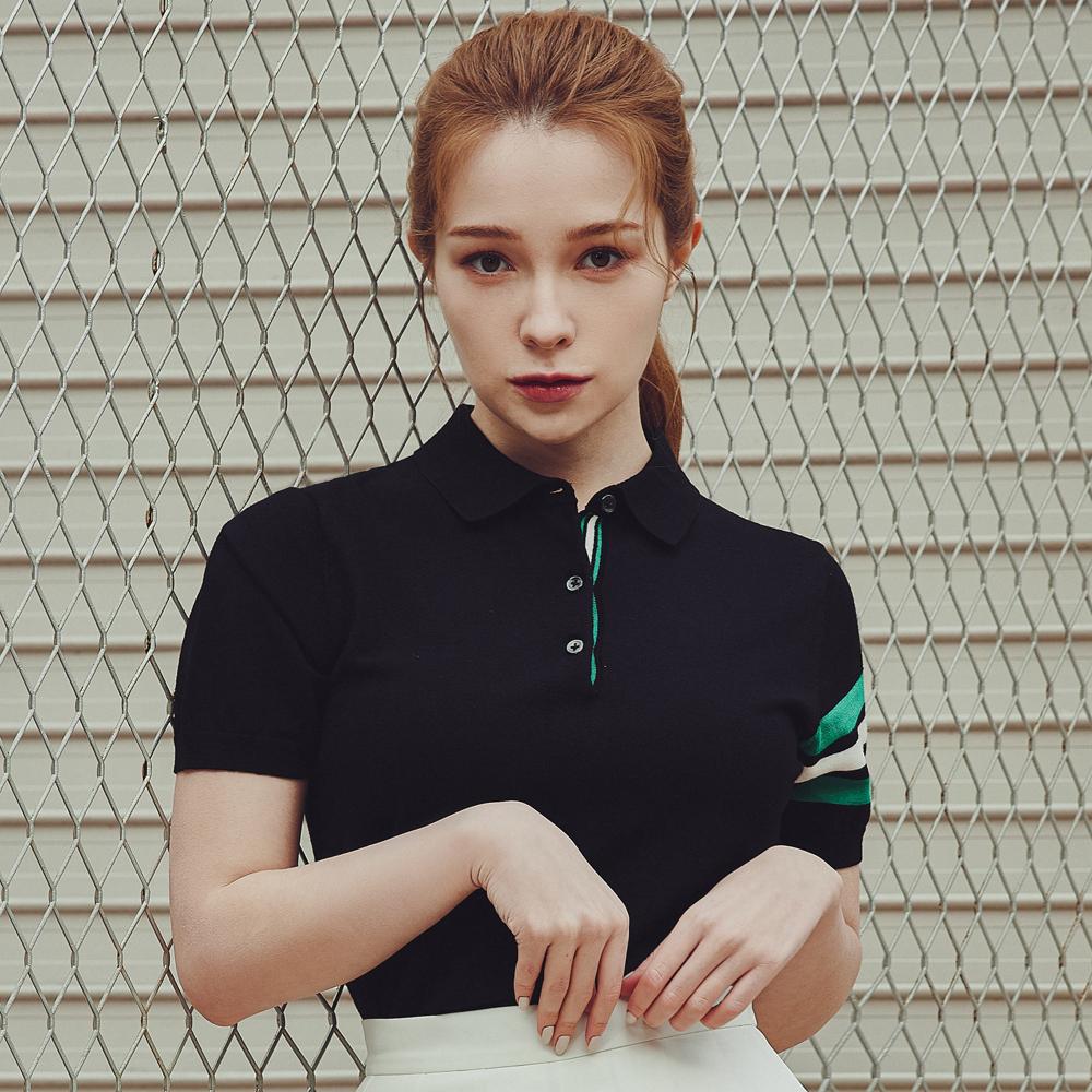 TRIMERE Signature Line Short Sleeve Polo Knit Woman Black