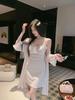 Ice silk summer new nightgown female sexy pure desire sweet leopard print thin suspender pajamas summer nightgown set