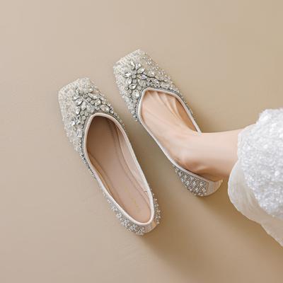 Weiwei girl 5933-21 туфли-лодочки на плоской подошве с квадратным носком, женские туфли для юбки со стразами, свадебные туфли, мягкая подошва, не устают ноги, туфли Doudou