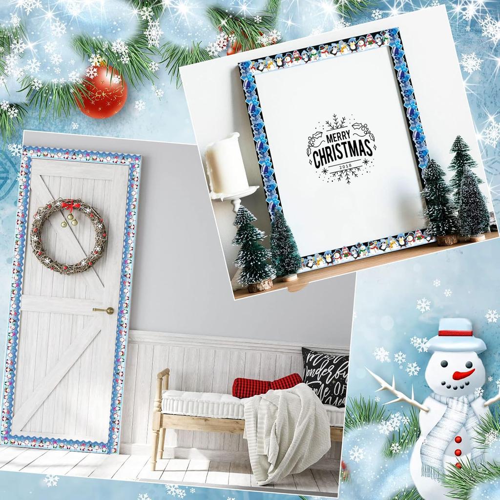 63ft Winter Bulletin Board Decorations Snowman Snowflake Xmas Tree Wave Trim Border for School Classroom Office Party (Cute Style)