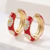 Винтажные серьги-кольца с красными цветами из искусственной эмали с золотым покрытием для женщин, праздничные украшения для вечеринок, изысканные аксессуары