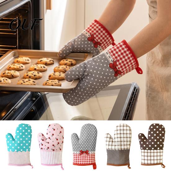 Quilted Cotton Cooking Gloves for Baking Oven Mitts, Heat Resistant Kitchen Women, 100% Anti Scald Pot Holders Microwave Non-Slip Padded & Thermal