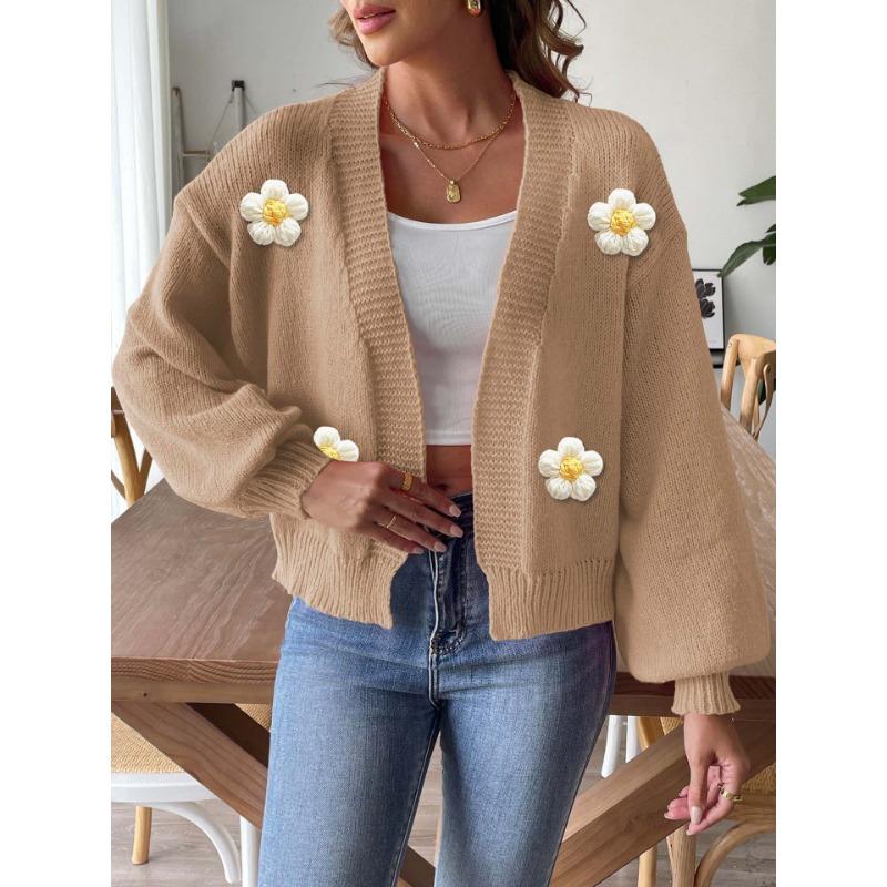 Женский осенне-зимний кардиган крючком цветочный пэчворк вязаный свитер с длинными рукавами