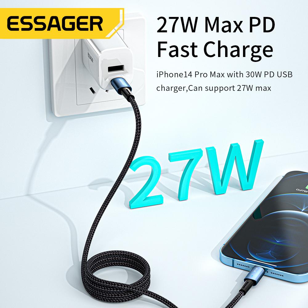 Essager USB Type C Cable for Iphone 14 13 12 Pro Max Mini Xs Xr X 8 IPad MacBook PD 27W Fast Charge Charger Lightning Wire Cord