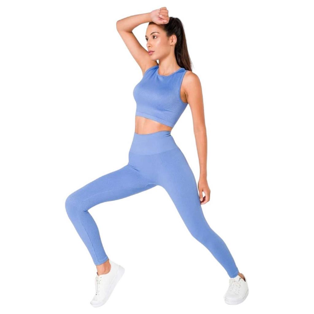 Women's Athlete Fitness Yoga Plates High Waist Tights-crop Ribbed Set 2 Pieces