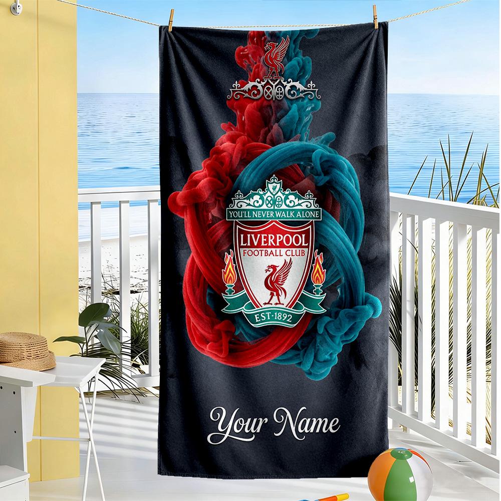 Liverpool Fc Personalized Name Beach Towel Super Soft Absorbent Perfect For Traveling Yoga Camping And Swimming