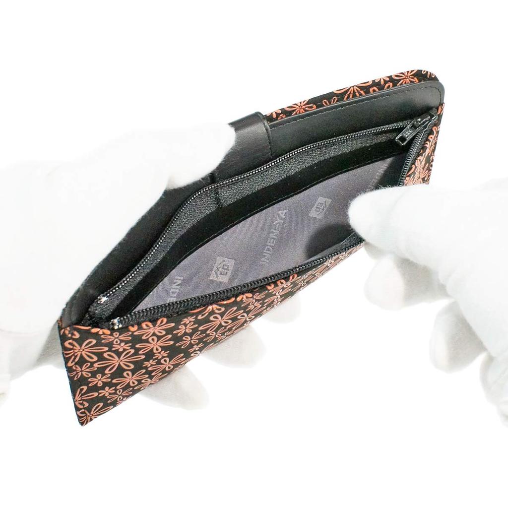 Inden Long Wallet Bundle L Thin Deerskin Black X Pink Lacquer Snow Grass Pattern [Indenya] 2107-51-160