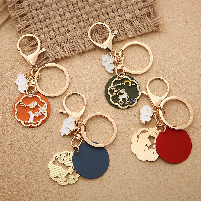 Chinoiserie Deer Cat Rabbit Decorated Keychain Key Rings Holder Gift Bag Pendants Accessories