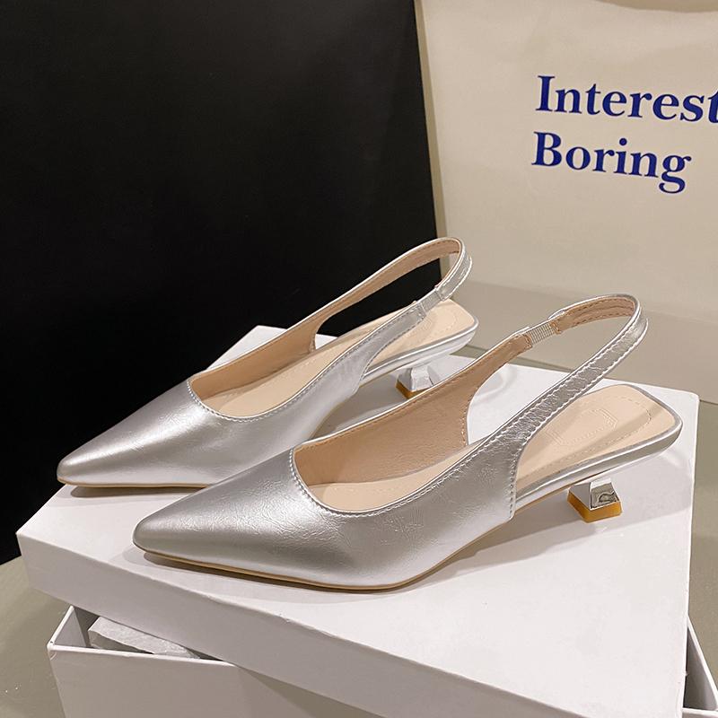 Fashion Fashion Female Shoes New Women's Pumps Solid Color Simple Mid Heel Shoes Sexy Pointed Toe Slingback Elegant Dress Shoes