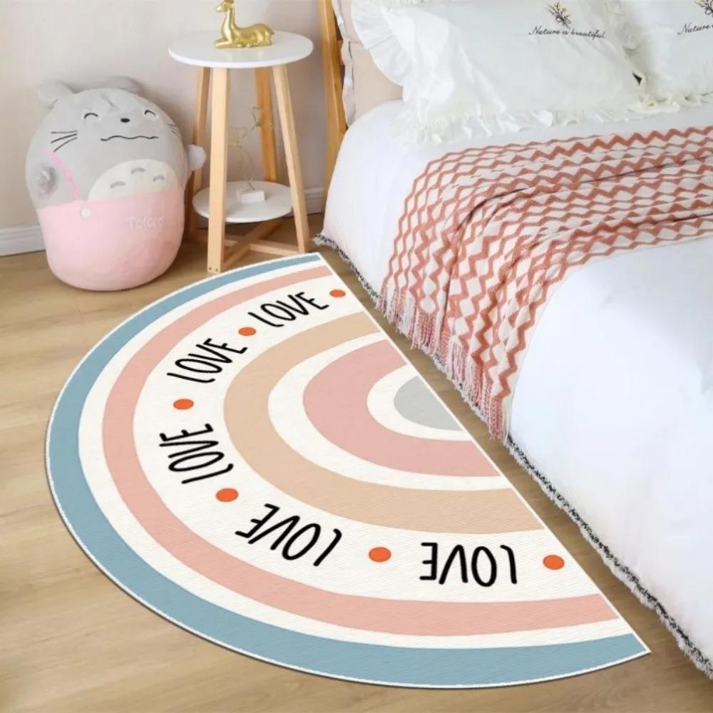 Nordic Rainbow Sun Semi Circle Rug Aesthetic Half Round Bedside Mat  Colorful Floor Carpet for Kids Room Nursery Home Decor