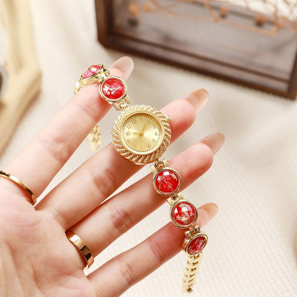 Gold Rhinestone-Inlaid Quartz Bracelet Watch Luxury Quartz Watch Festive Occasion