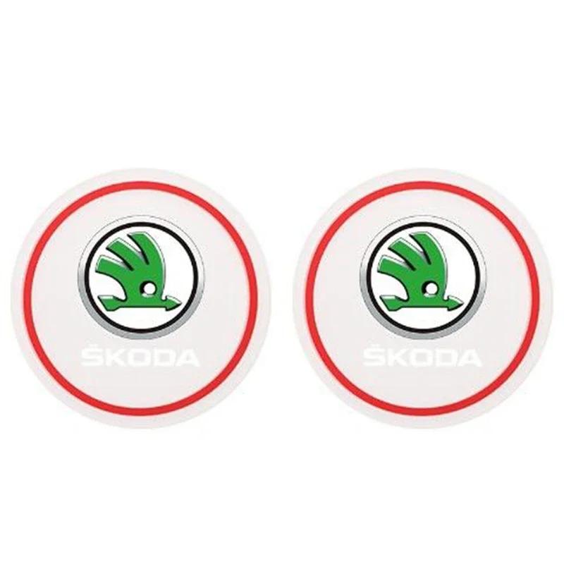 PVC 2pcs Car Cup Mat Anti-Slip Water Coaster Styling for Skoda Logo VRS Yeti Kodiaq Rapid Octavia Fabia Superb 2 3 Karoq Scala ahb422