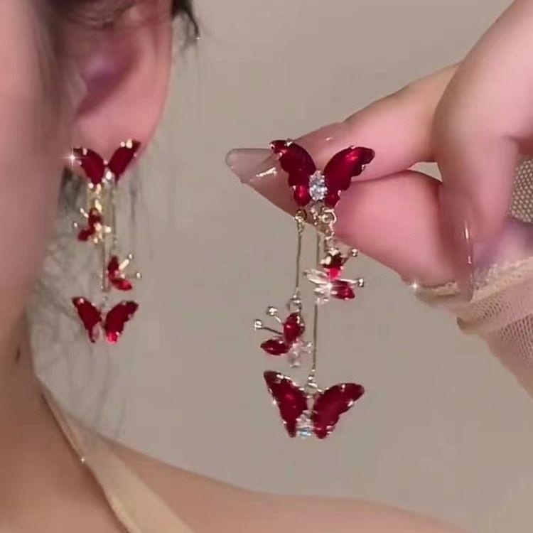 Длинные серьги-подвески со знаком зодиака животного из сплава с блестящим дизайном бабочки для женщин