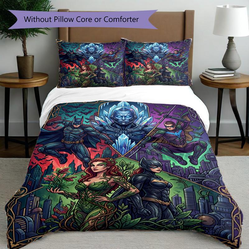 3pcs Duvet Cover Set (1*Duvet Cover + 2*Pillowcase, Without Core), Batman Print Bedding Set, Bedroom Decor, All‑Season, Birthday Gift