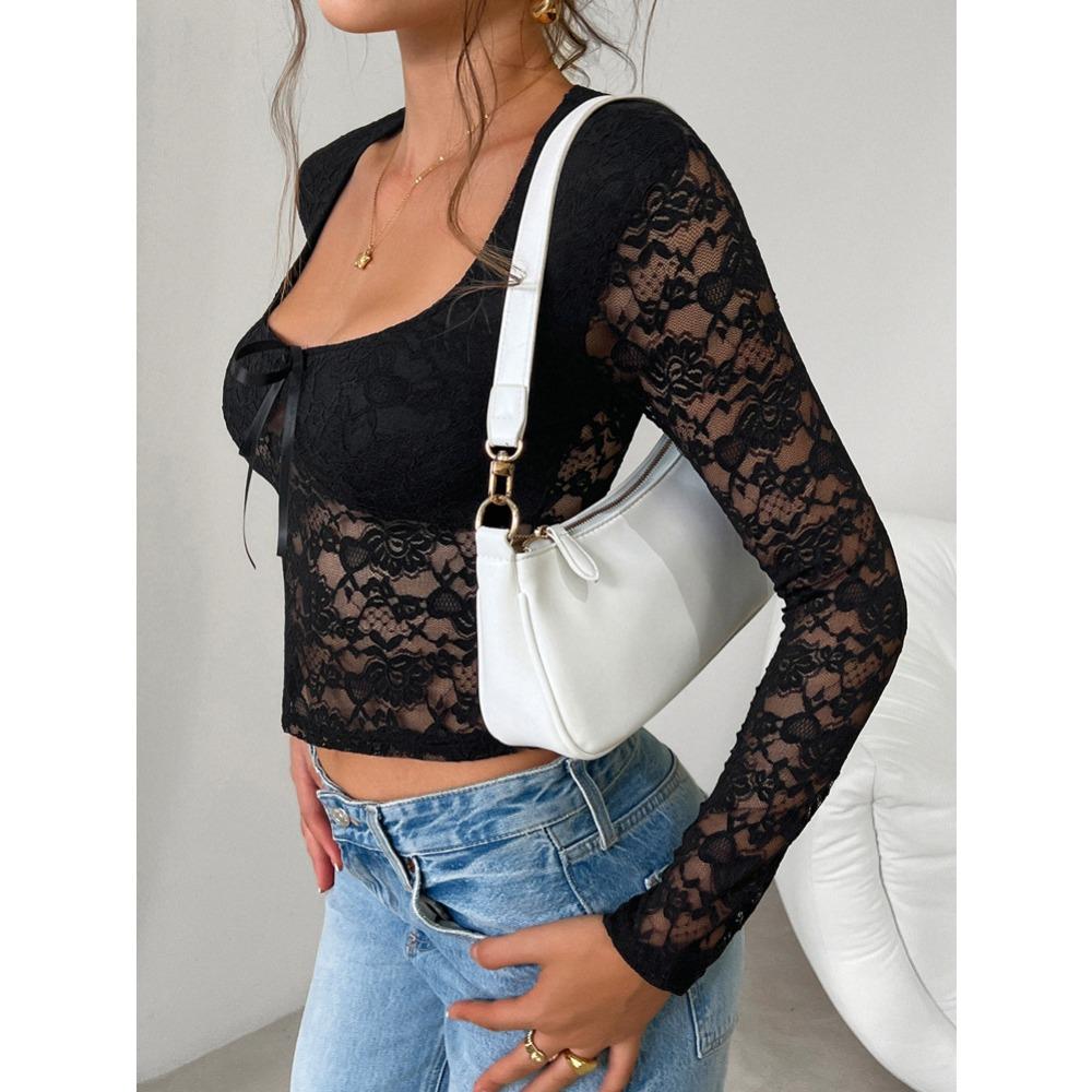 Женские топы весна-лето новая сексуальная ветровая рубашка тонкая ажурная футболка с длинными рукавами кружевная рубашка блузка