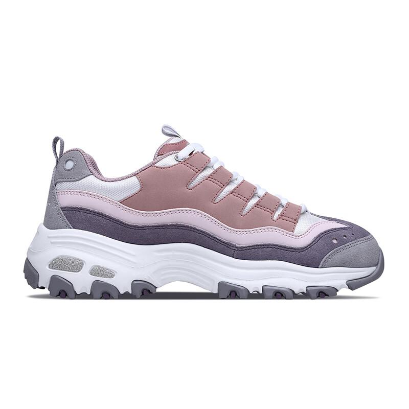 Skechers DLites Удобные Универсальные Прочные Дышащие Низкие Повседневные Кроссовки Женские Розовый Серый Белый 13141-PKPR