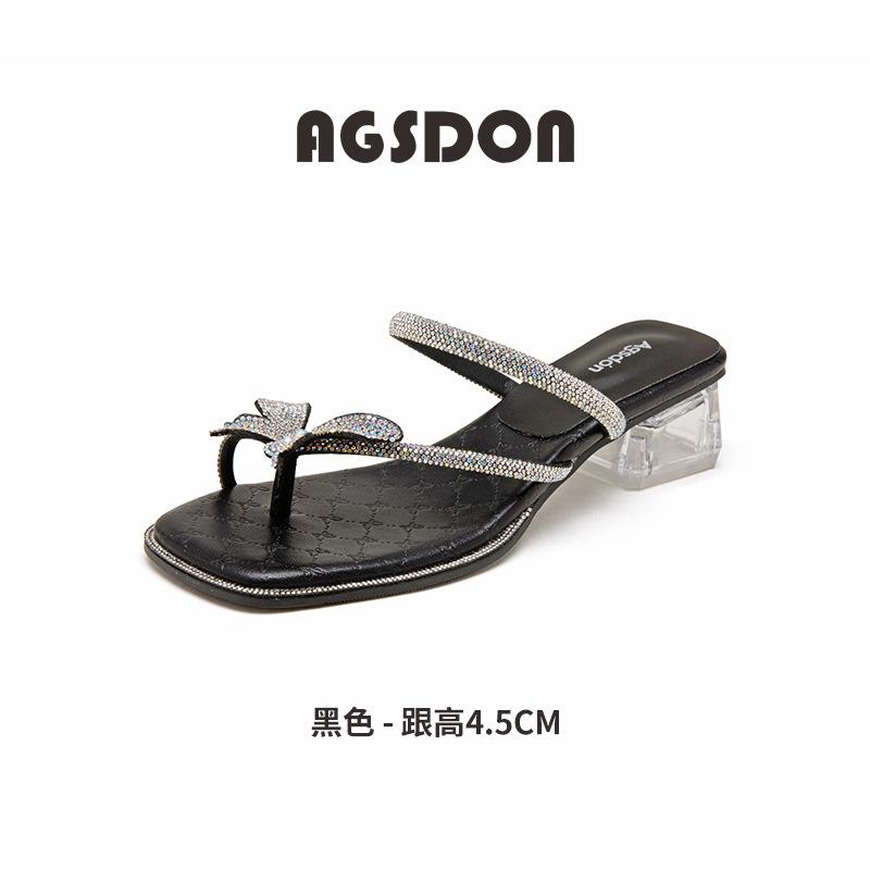 Augustine thick-heeled slippers women's summer wear 2025 new butterfly sandals toe-to-toe temperament high heels