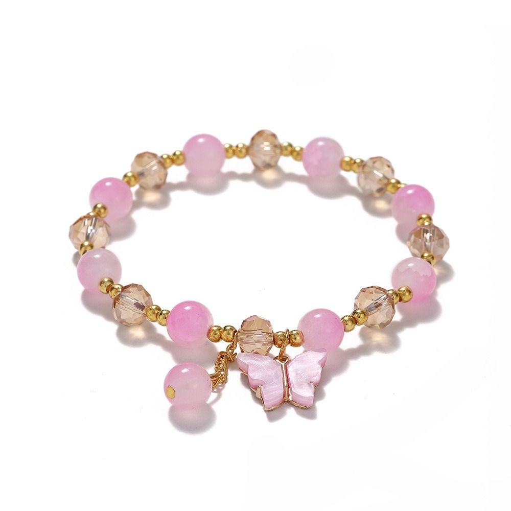 With Butterfly Pendant Glass Beads Bracelet Sweet Women Bangle Korean Style Bracelet  Girls