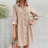 Women's Casual And Fashionable Long Sleeved Lapel Single Breasted Skirt Type Shirt Dress
