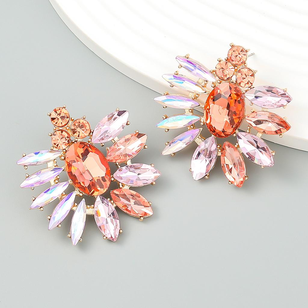 Новая модная серия с цветными бриллиантами, геометрические стеклянные серьги с бриллиантами и цветами, женские серьги-гвоздики в европейском и американском стиле
