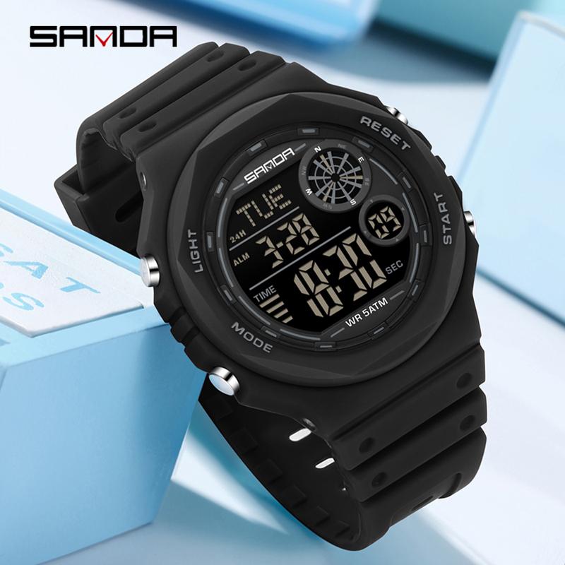 SANDA 6259 Модные Светящиеся Электронные Часы для Студентов Спортивные Многофункциональные Водонепроницаемые Светодиодные Студенческие Часы с Будильником